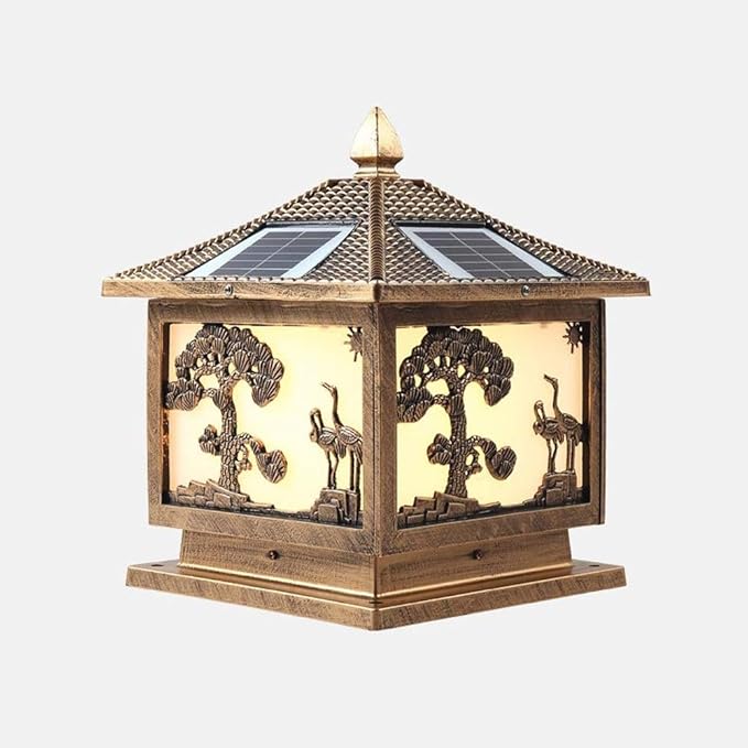 Outdoor lamp LED Outdoor Solar Column Light Classical Traditional Square E27 Edison Porch Pillar Lantern Waterproof | Lumora