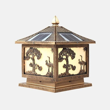 Outdoor lamp LED Outdoor Solar Column Light Classical Traditional Square E27 Edison Porch Pillar Lantern Waterproof External Landscape Garden P (Stylec-40 * 46cm