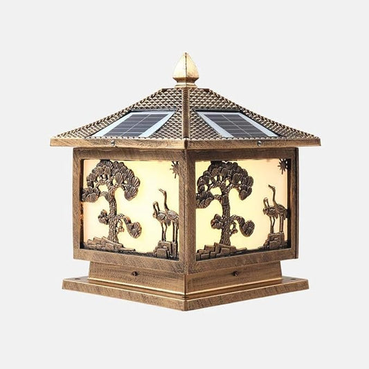 Outdoor lamp LED Outdoor Solar Column Light Classical Traditional Square E27 Edison Porch Pillar Lantern Waterproof External Landscape Garden P (Stylec-40 * 46cm