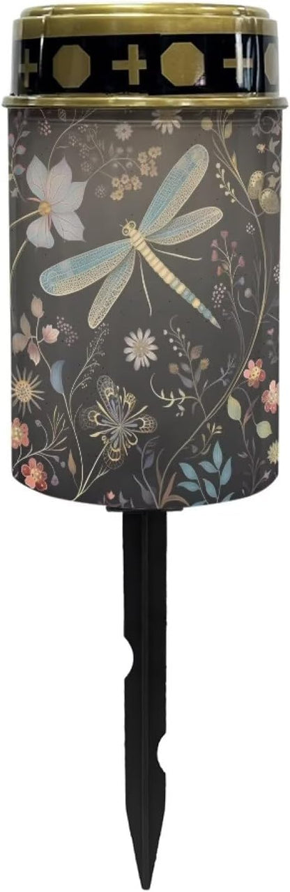 ZOUTAIRONG Solar Light for Cemetery Grave Solar Garden Lights Solar Powered Outdoor Lights Powered Solar Pathway Lights Outdoor Cemetery Solar Lights for Grave Solar Lights Dragonfly Print