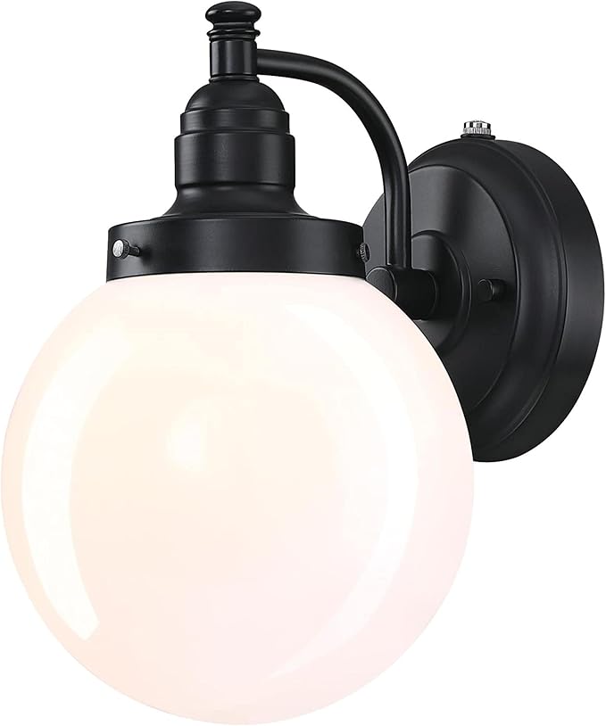 Westinghouse Lighting 6121400 Eddystone Traditional One Light Outdoor Wall Fixture with Dusk to Dawn Sensor, Matte Black Finish, White Opal Glass