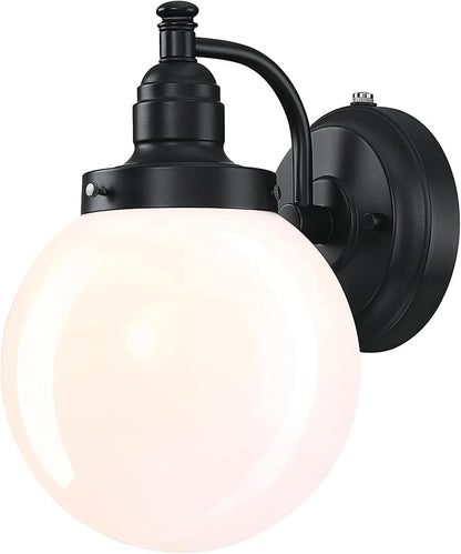 Westinghouse Lighting 6121400 Eddystone Traditional One Light Outdoor Wall Fixture with Dusk to Dawn Sensor, Matte Black Finish, White Opal Glass