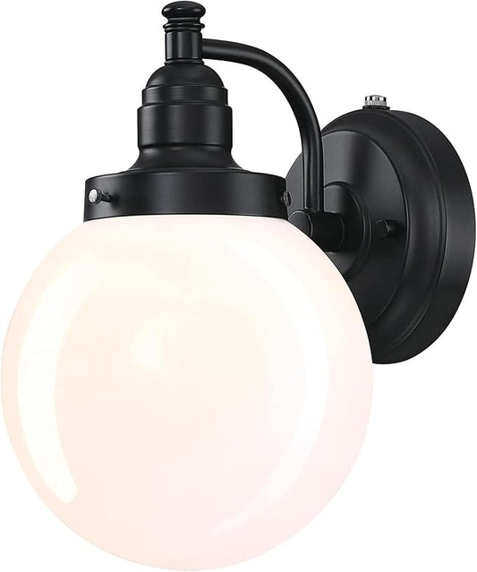 Westinghouse Lighting 6121400 Eddystone Traditional One Light Outdoor Wall Fixture with Dusk to Dawn Sensor, Matte Black Finish, White Opal Glass