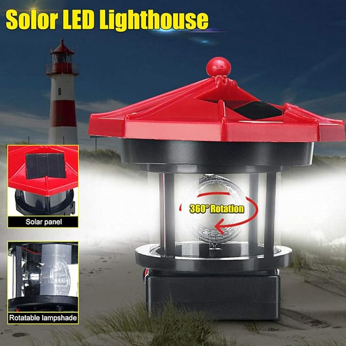 Garden Solar Lights, Outdoor LED Lighthouse, Durable Rotatable Waterproof for Pathway (Red - L)