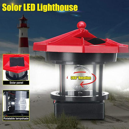 Lighthouse, Solar Powered LED Rotating, Waterproof, Outdoor Decorative Light for Garden, Yard, Patio, 11x10.5 cm, Red