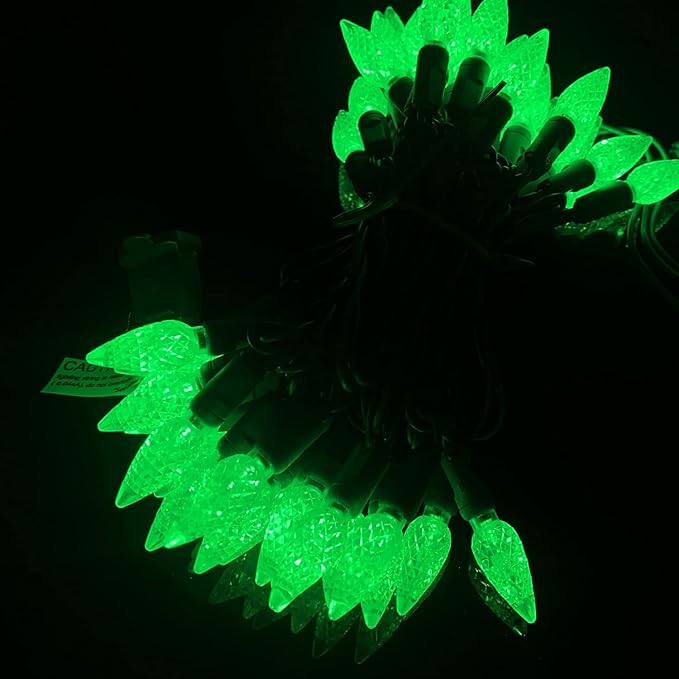 UL Listed 50 Count C6 Led Christmas Lights,C6 Strawberry Lights Bulbs,Outdoor Led String Lights for Garden Patio Halloween Christmas Trees Decoration,17 Feet Green Wire (Green)