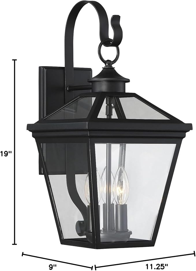 Savoy House 5-141-BK Ellijay Modern Farmhouse Rustic Clear Glass Outdoor Wall Lantern, 3-Light 120 Total Watts, 19" | Lumora