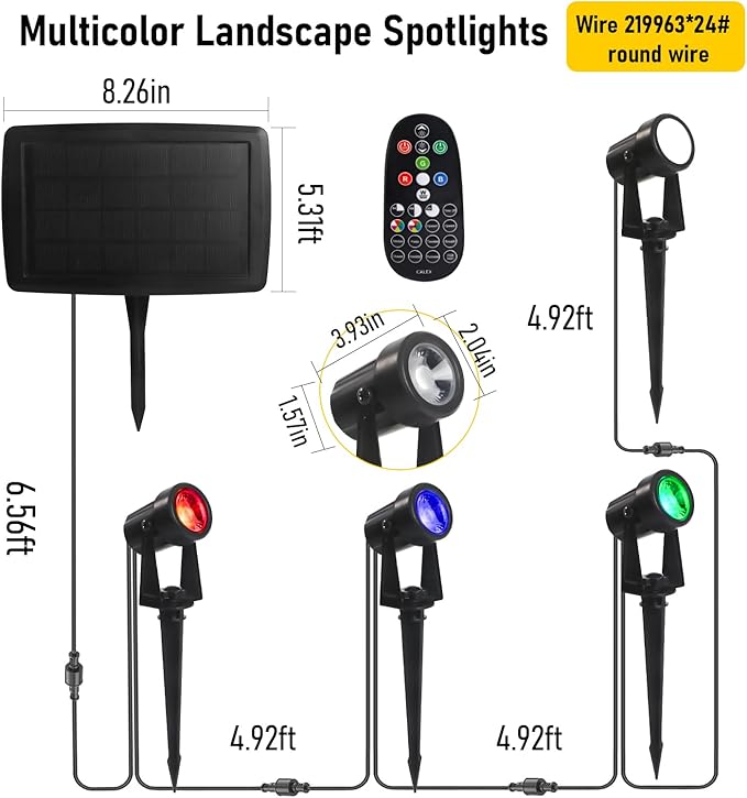 Solar Powered Landscape Spotlights, 4-Pack with Remote Control, Black, IP65 Waterproof, 270° Adjustable Head, RGBW, 150LM, 3000K, Outdoor Garden Path Lights with 3W Solar Panel