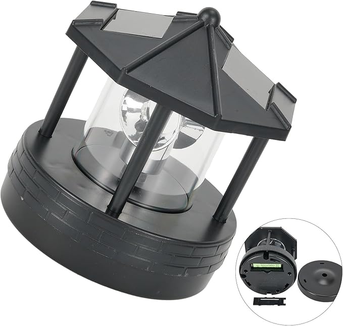 Solar Garden Powered Lighthouse,360 Degree Rotating Lamp, IP65 Solar Lights, Landscape Path Lights for Garden & Outdoor Decor(Black)