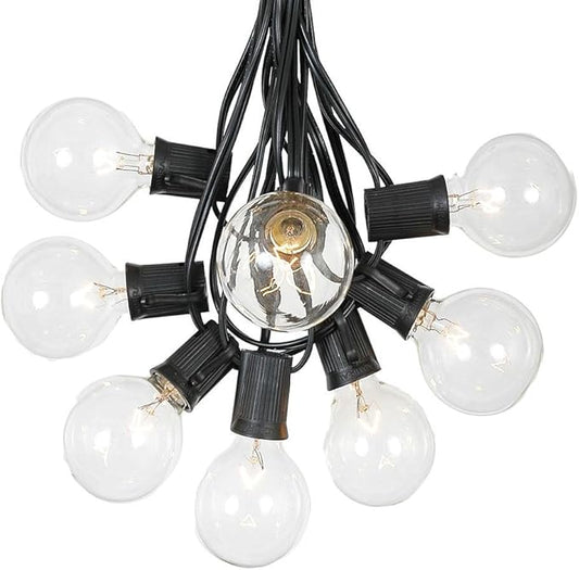100 Foot G50 Outdoor Patio String Lights with 125 Clear Globe Bulbs – Indoor Outdoor String Lights – Market Bistro Café Hanging String Lights – C9/E17 Base - Black Wire