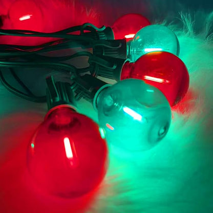 25Ft Outdoor Red/Green Christmas Lights, G40 Globe Patio String Light with 25 Shatterproof Bulbs(2 Spare), Outside Christmas Vintage Lights for Holiday Party Backyard Porch Decor, Green Wire