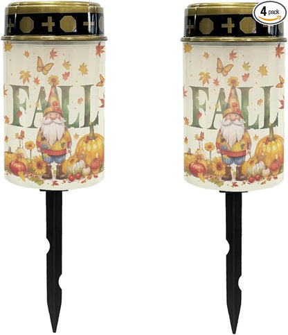 Fall Dwarf Solar Lights Outdoor Halloween Decor 4 Pieces Lantern Solar Garden Stake Lights Flameless Warm White Lights for Kitchen Home