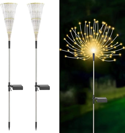2PACK Solar Firework Lights outside150LEDs 8 Lighting Mode Sensor Light Waterproof for Garden Decoration Yard Pathway Christmas ，Halloween，Parties，Wedding， Christmas Decoration (White)