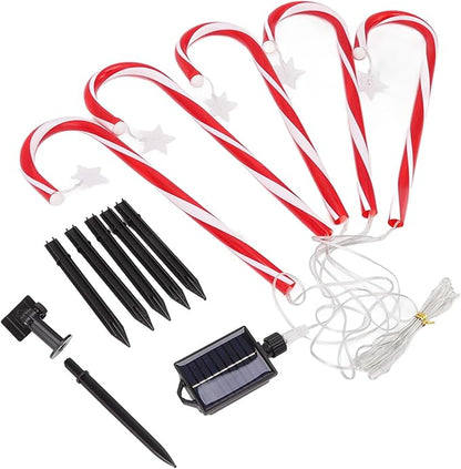 Xmas Candy Cane Lights Solar Pathway Markers 8 Modes 500mAh Battery for Outdoor Decor