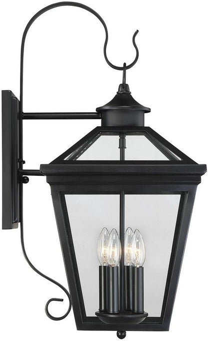 Savoy House 5-142-BK Ellijay Modern Farmhouse Rustic Clear Glass Outdoor Wall Lantern, 4-Light 160 Total Watts, 26" H x 12" W, Black