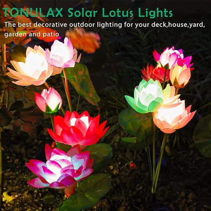 Solar Garden Lights Upgraded Solar Lotus Flower Lights, Solar Lights Outdoor for Garden, Patio, Yard Decoration, 7 Color Changing Solar Decorative Lights(2 Pack)