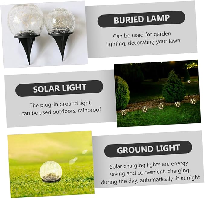 POPETPOP LED Crackle Ball Light LED Solar Garden Ground Lamp for Outdoor Decor Waterproof Light for Pathway and Lawn