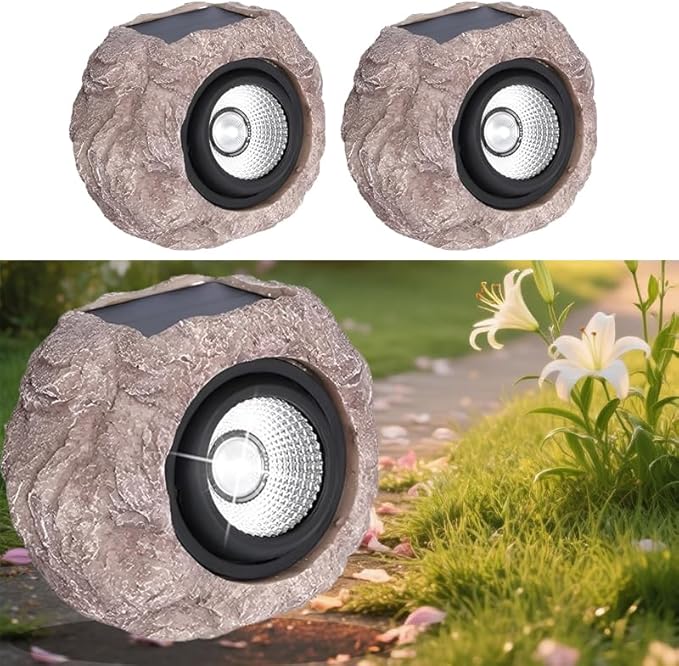 Outdoor Solar Rock Lights – LED Landscape Lighting for Yard, Pathway, Garden Decor, Waterproof, Auto Sensor (2 Pack)