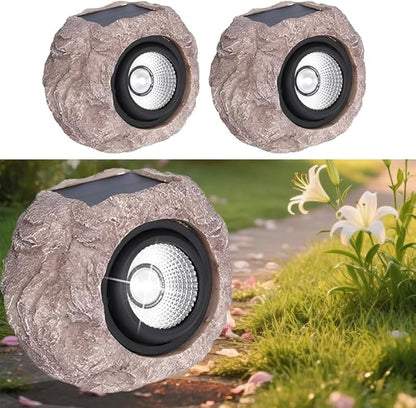 Outdoor Solar Rock Lights – LED Landscape Lighting for Yard, Pathway, Garden Decor, Waterproof, Auto Sensor (2 Pack)