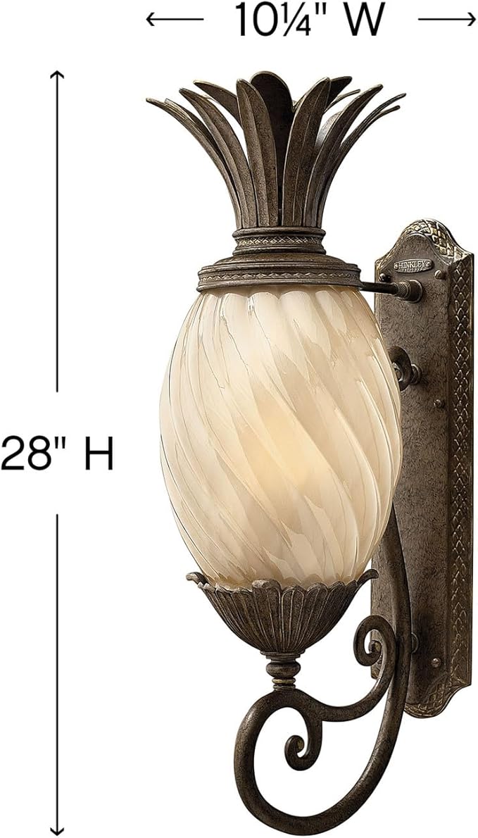 Hinkley Plantation Large Wall Mount Outdoor Lantern - Aluminum, Clear Optic Glass Shade, Pineapple Theme -Pearl | Lumora