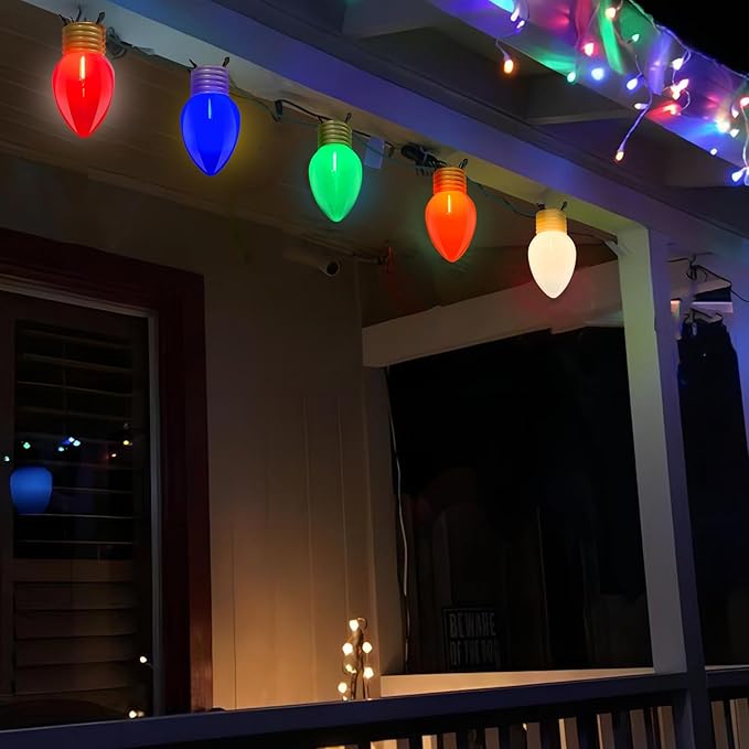 Giant Outdoor Christmas Lights,16ft Jumbo Christmas Lights String Lights with 10 Large Multicolored Bulbs,Connectable Outdoor Decorations Lights for Porch Garden Eave Xmas Trees Roof Decor