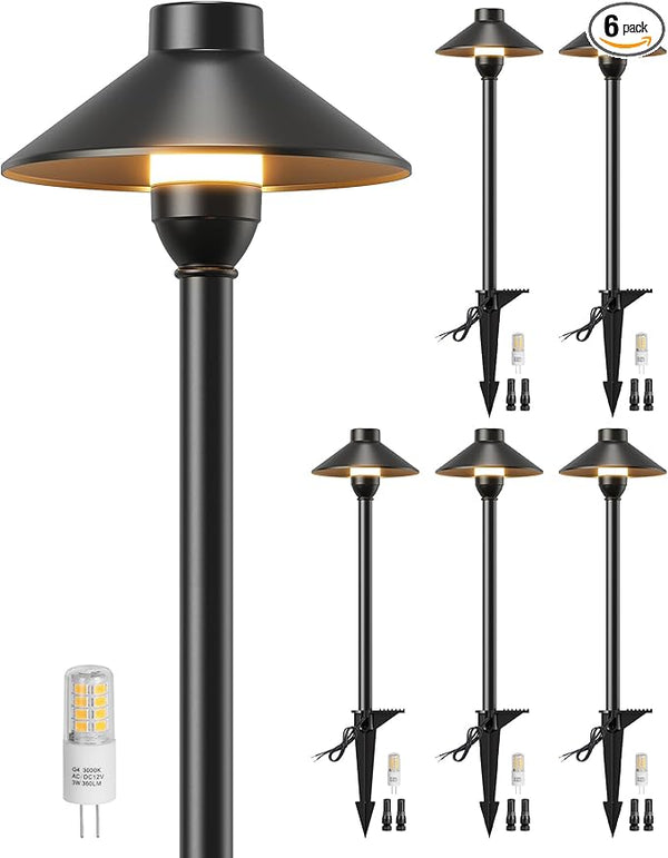 PARTPHONER Low Voltage Landscape Lighting 6-Pack, Aluminum 12V Pathway Lights with G4 Bulbs, Waterproof Stylish | Lumora