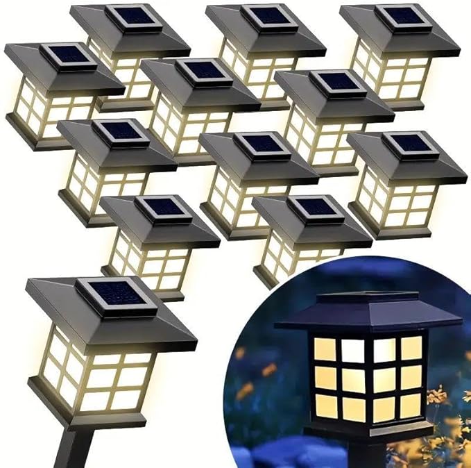 Solar Outdoor Lights,LED Solar Lights Outdoor Waterproof, Solar Walkway Lights Maintain 10 Hours of Lighting for Your Garden, Landscape, (Regular - Upgrade 12 Lights)