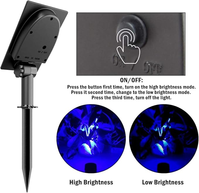 T-SUNUS 4 Pack Solar Landscape Spotlights - Blue, Waterproof IP65, 9.8ft Cable - Outdoor Security Flood Light | Lumora
