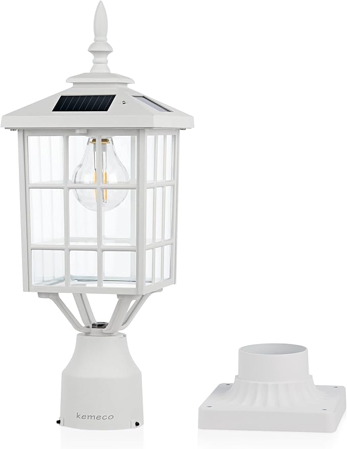 Kemeco ST4224Q-W Solar Post Light Outdoor Led Squared Frame Fixture with 3" Pier Mount Base for Garden Street Pole | Lumora