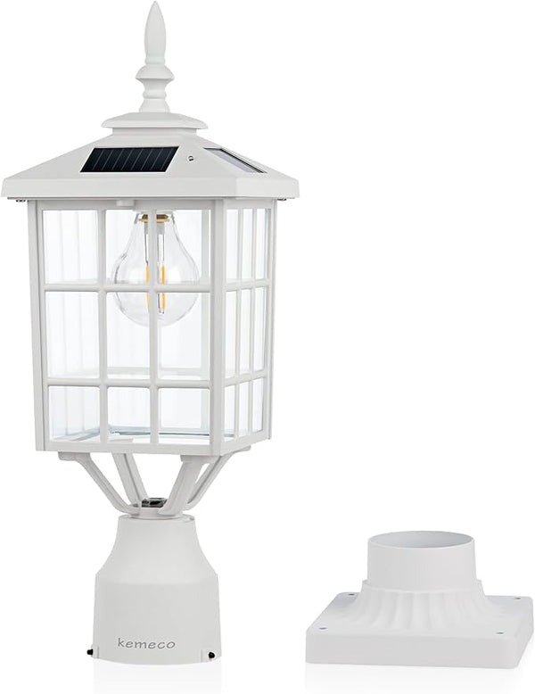 Kemeco ST4224Q-W Solar Post Light Outdoor Led Squared Frame Fixture with 3" Pier Mount Base for Garden Street Pole | Lumora