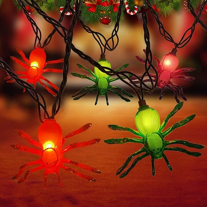 SUNSGNE Halloween Spider String Lights, 8.5Ft Halloween String Light with 10 Spider Lights for Party, Curtain, House, Garden, Yard Decor