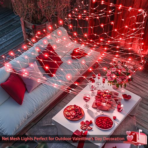 JMEXSUSS Red Christmas Net Lights Outdoor, 360 LED, 12ft x 5ft, Plug in
