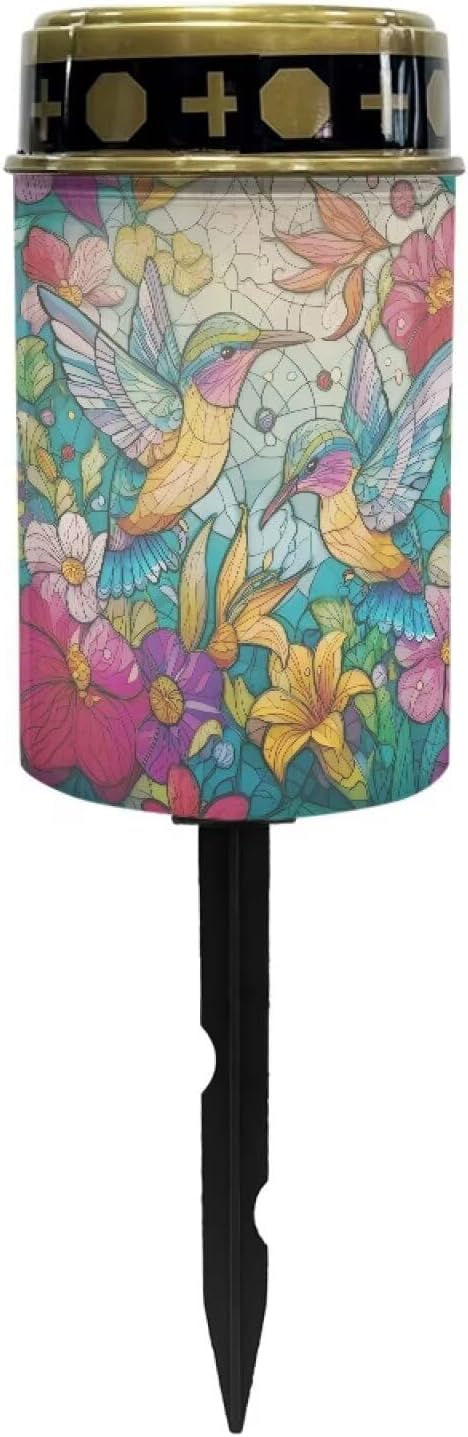 Hummingbird Cemetery Solar Lights for Grave Floral Cemetery Decorations for Grave Waterproof Dusk to Dawn Sensor Grave Lamp Bereavement Gifts