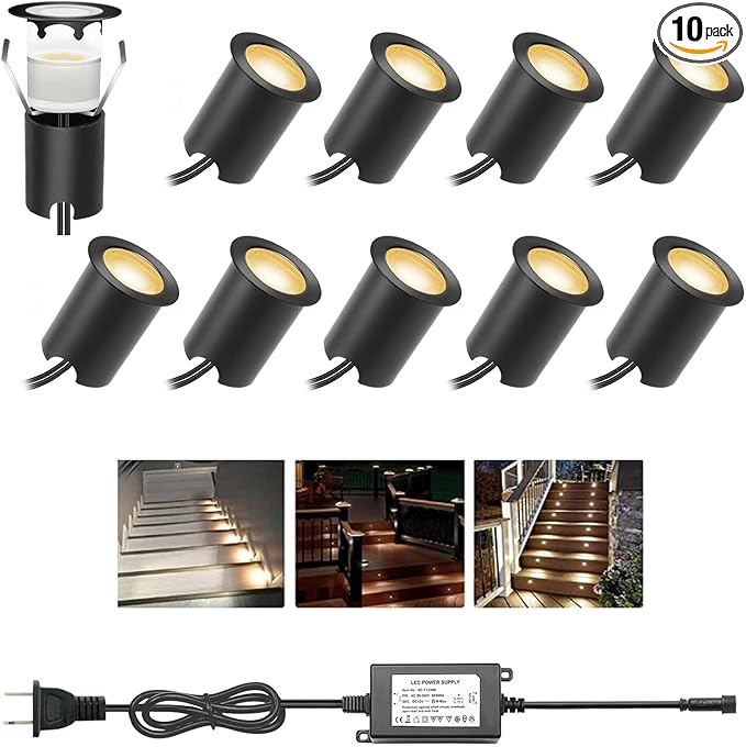 Recessed LED Deck Lights Kits with Protecting Shell,10Pack Φ1.18 IP67 Waterproof 12V Low Voltage Embedded Step | Lumora