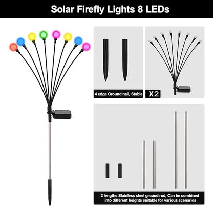 Solar Firefly Lights Outdoor Waterproof,8 Mode RGB Color Changing Firefly Swaying Solar Lights Stakes for Outside Christmas Holiday Yard Patio Plant Landscape Garden Decor 2 Pack(Multicolor)