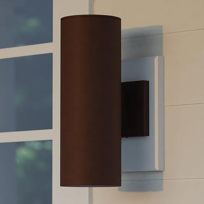 VAXCEL Chiasso Modern Outdoor Porch Light, 5" W x 14.25" H 2-Light Bronze Cylinder Wall Sconce, Waterproof Up and Down Wall Light for Porch, Patio, Deck, or Front Door