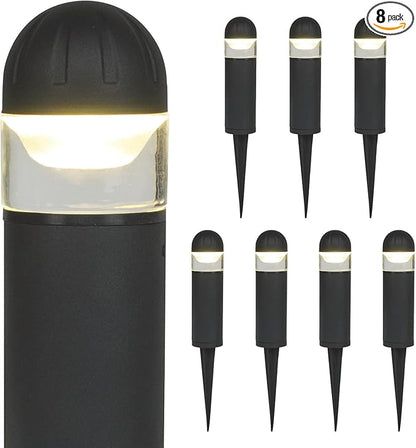 LED Landscape Bollard Pathway Light, 2W, DC 12V Low Voltage Path Lighting Outdoor Waterproof, Die-Casted Aluminum Housing for Garden Light, 3000K Warm White Pack of 8