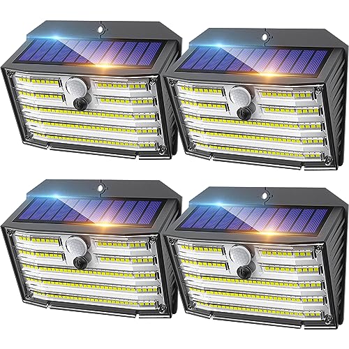 CLAONER Solar Lights Outdoor [𝟒 𝐏𝐚𝐜𝐤/126 LED], Wireless Motion Sensor Lights, IP65 Waterproof Security Lights 3 Modes, 270° Lighting Angle, Ultra-Bright Wall Lights for Deck Patio Fence Garage