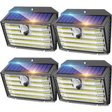 CLAONER Solar Lights Outdoor [𝟒 𝐏𝐚𝐜𝐤/126 LED], Wireless Motion Sensor Lights, IP65 Waterproof Security Lights 3 Modes, 270° Lighting Angle, Ultra-Bright Wall Lights for Deck Patio Fence Garage