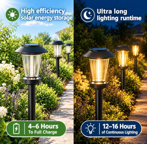 Solar Pathway Lights Outdoor, 10 Pack Warm White Tungsten Filament Solar Lights, 3 Lighting Modes, Auto On/Off, IP65 Waterproof, Dusk to Dawn Solar Garden Lights for Yard, Driveway, Lawn & Landscape