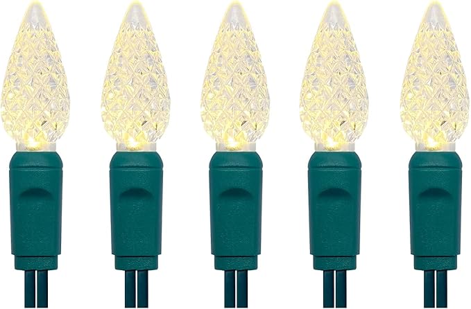UL Listed 50 Count C6 Led Christmas Lights,C6 Strawberry Lights Bulbs,Outdoor Led String Lights for Garden Patio Halloween Christmas Trees Decoration,17 Feet Green Wire (Warm White)
