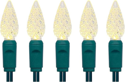 UL Listed 50 Count C6 Led Christmas Lights,C6 Strawberry Lights Bulbs,Outdoor Led String Lights for Garden Patio Halloween Christmas Trees Decoration,17 Feet Green Wire (Warm White)