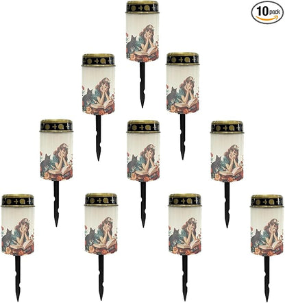 Beautiful Girls Solar Garden Lights Outdoor Flameless Floral Pathway Lights LED Solar Lantern Landscape Decorative Lighting for Yard Patio Solar Stake Lights Spotlight Warm White Lantern