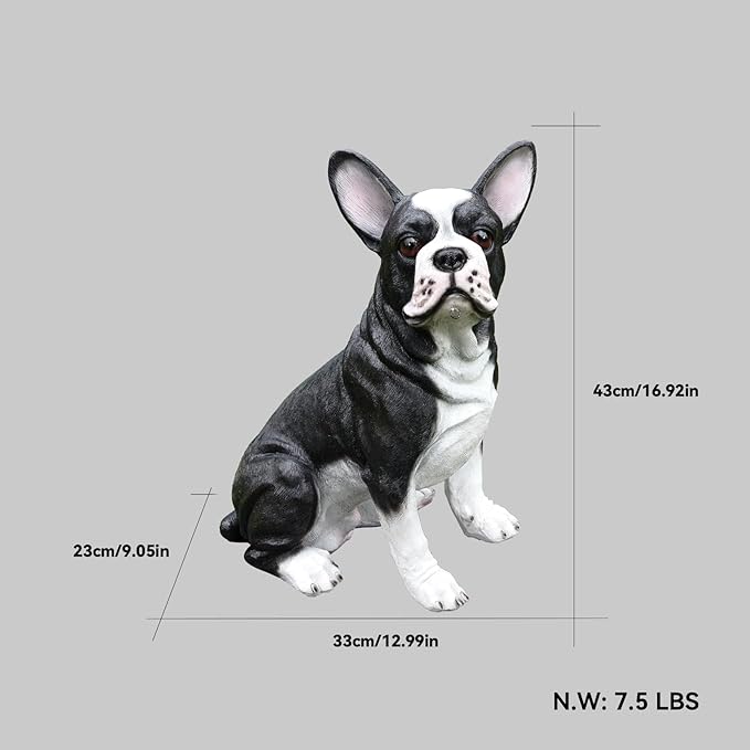 Outdoor Boston Terrier Dog Statue with Interchangeable Welcome Sign and Detachable Solar Lantern –LED Light Garden Dog Sculpture Décor, Cute Puppy Design for Yard, Porch, Gift