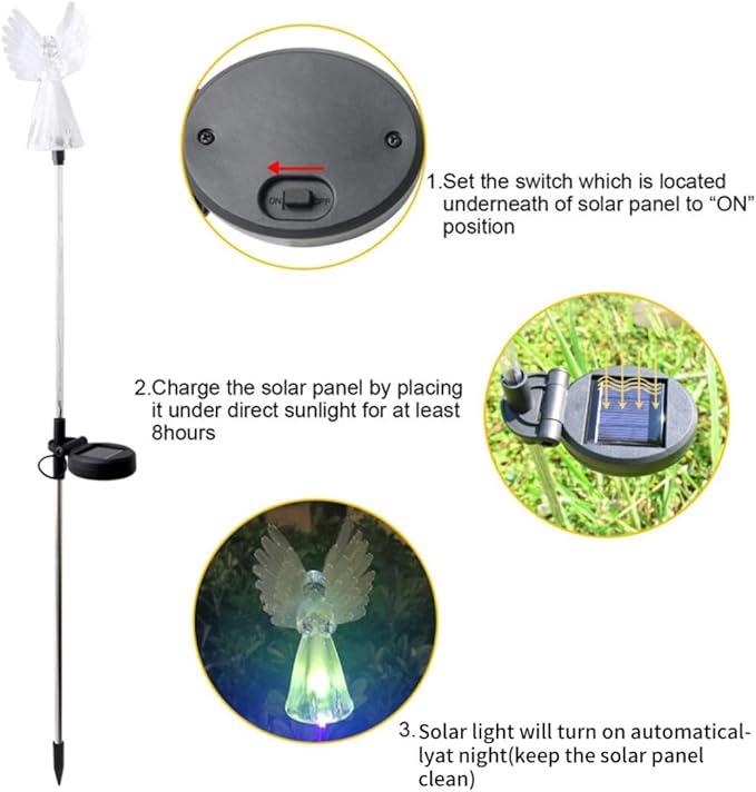 Garden Solar Lights Outdoor Waterproof Solar Angel Stake Lights with Color Changing LED for Pathway 2Pcs Garden Solar Lights, Solar Stake Lights, Pathway Lights, Yard Lights, Garden Ornaments.