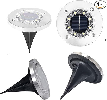 Solar Ground Lights, Outdoor Waterprood 8 LED Solar Powered Floor Landscape Light for Garden Pathway Walkway Patio- 4 Pack (White)