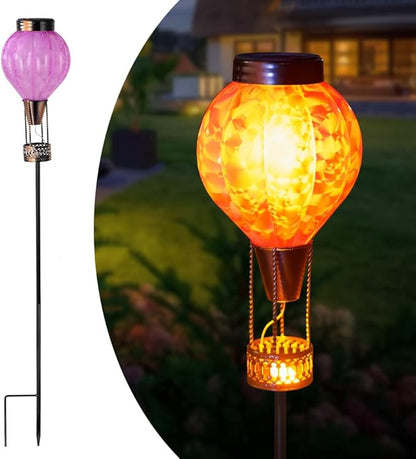 Solar Garden Lights Outdoor with Hot Air Balloon, Stake Garden Lights Solar Waterproof Flickering Lantern Lawn Pathway Patio Decor(Purple)