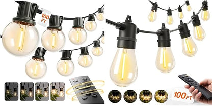 addlon 100FT G40 Outdoor String Lights with Remote and 100FT S14 Outdoor String Lights with Remote