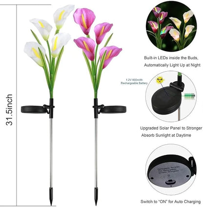 Solar Calla Flowers Garden Lights Outdoor Decorations LED Solar Lights Garden Decorative for Patio Yard Backyard Path Garden Decor Gardening Gifts, 2 Packs