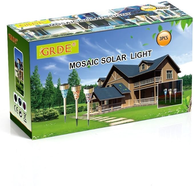 Solar Mosaic Border Led Path Lights, KEEDA Garden Decoration Christmas Gift with ON/OFF Switch (6 Pack)